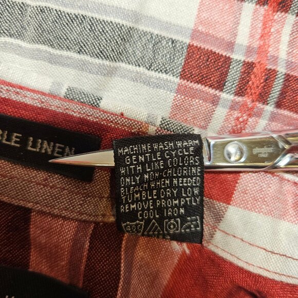 Van Heusen Mens XXL breathable Linen Plaid Red Gray Business casual vacation - Picture 12 of 14